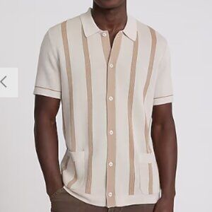 Striped Full Button Sweater Polo